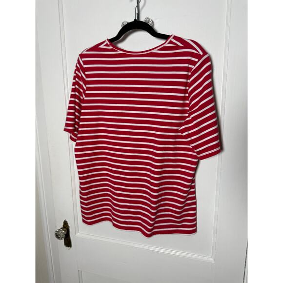 Quacker Factory Red Striped Short Sleeve Sailboat Embellished Sparkle T-shirt L - Picture 6 of 6